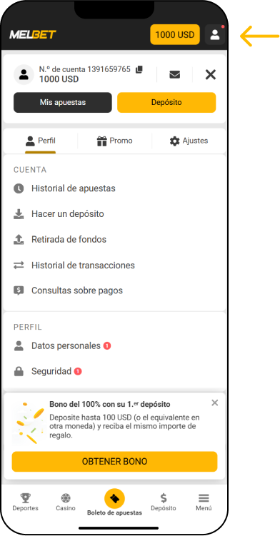 Verificación de cuenta en MelBet - App Melbet México